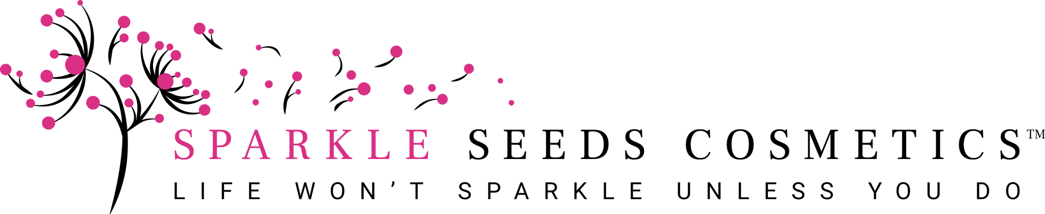 Sparkle Seeds Cosmetics, showcasing a seed and sparkle design, indicative of the brand's extensive array of beauty offerings, including colorful lipsticks, eye shadows, essential skincare products, foundations, and chic accessories.
